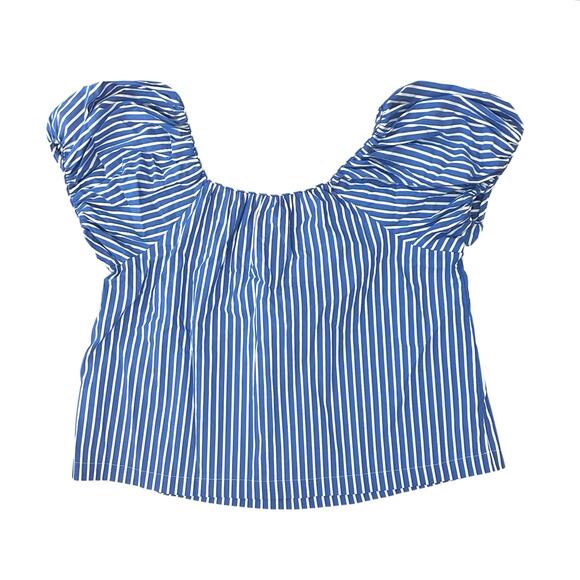 NWT Madewell Square-Neck Puff-Sleeve Shirt in Stripe Blue and White Size 2 - Picture 7 of 9